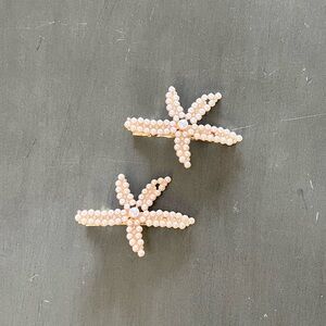 Starfish Allover Pearl Gold 2.5" Metal Alligator Hair Clip Barrette 2 Piece Set